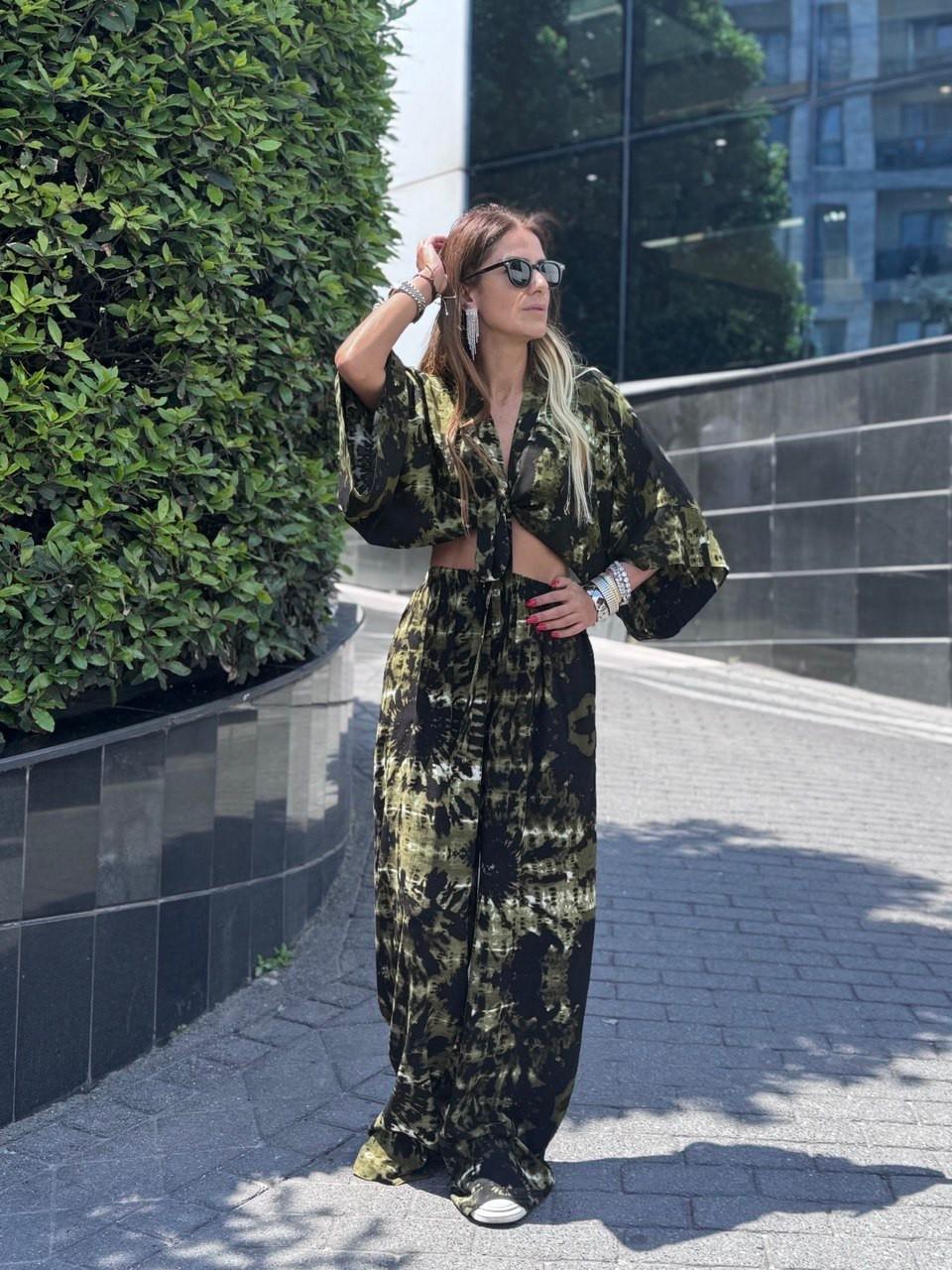 Batik Desen Crop Palazzo Takım Haki