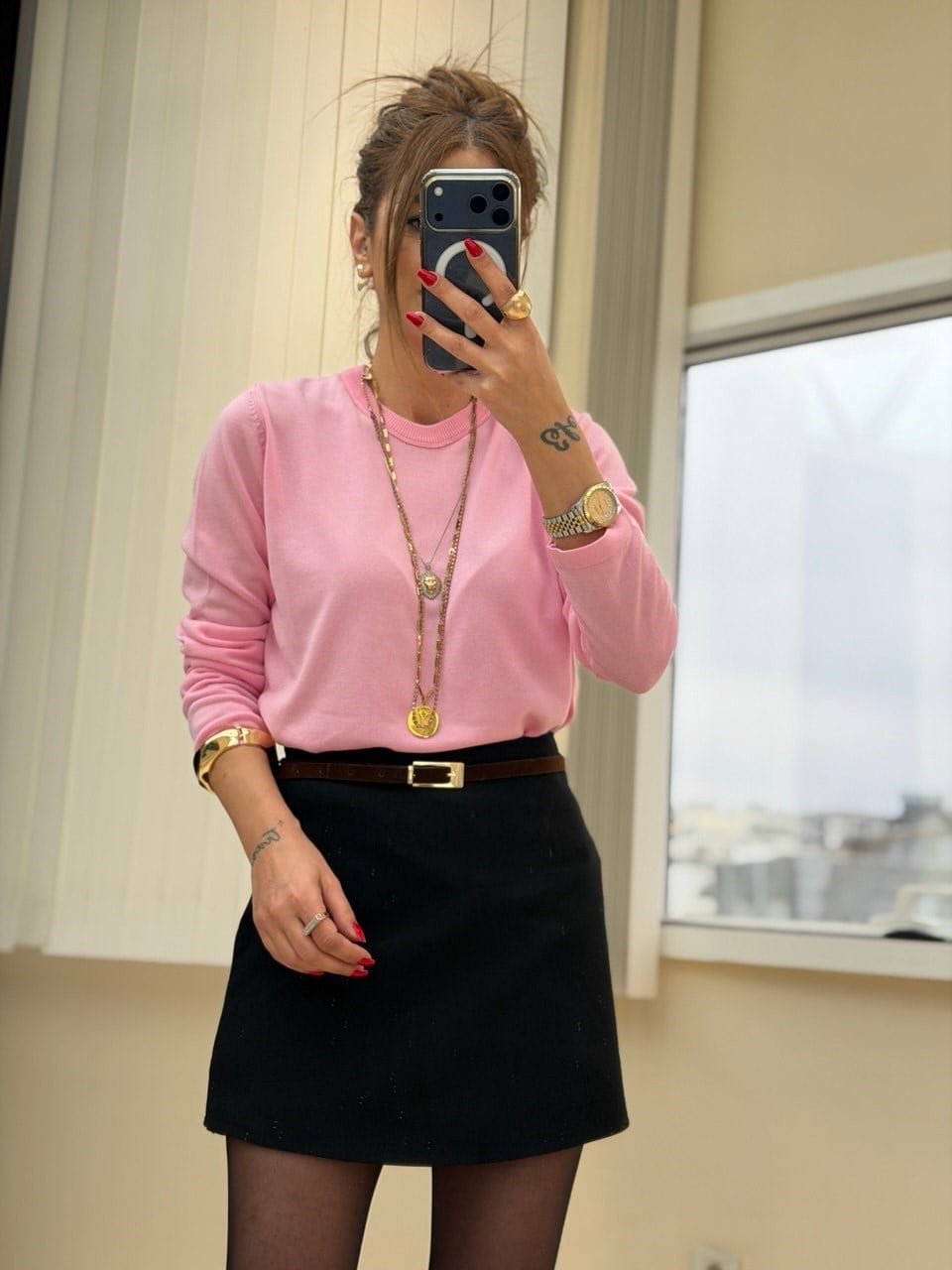 Bisiklet Yaka Basıc Triko Pembe