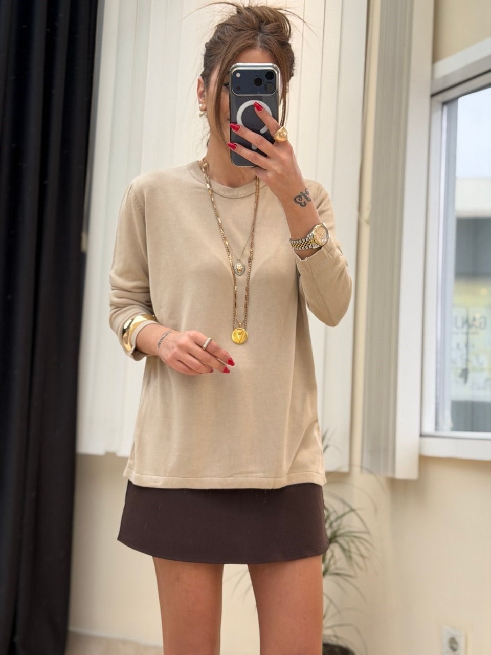 Bisiklet Yaka Basıc Triko Vizon