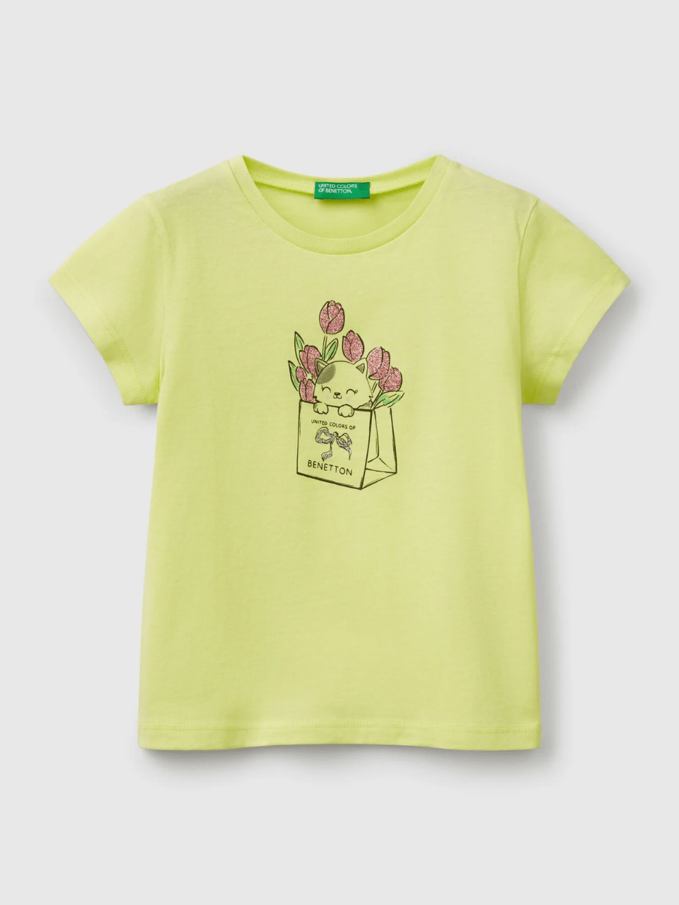 Benetton Kız Çocuk Baskılı Tshirt 1-6 Yaş Yeşil