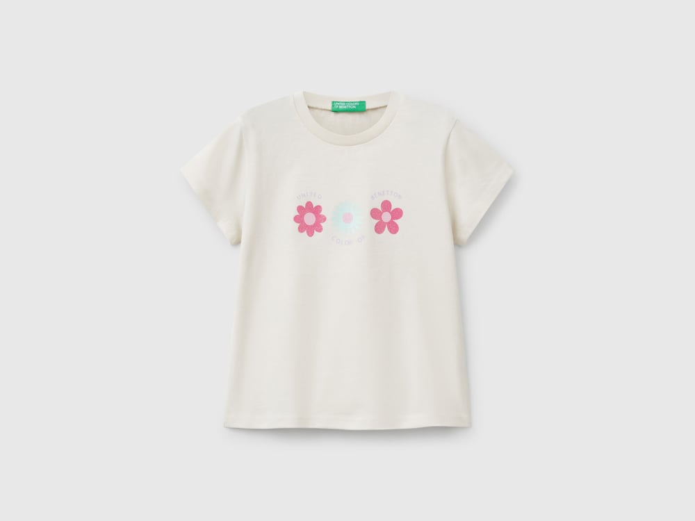 Benetton Kız Çocuk Baskılı Tshirt 1-6 Yaş Ekru