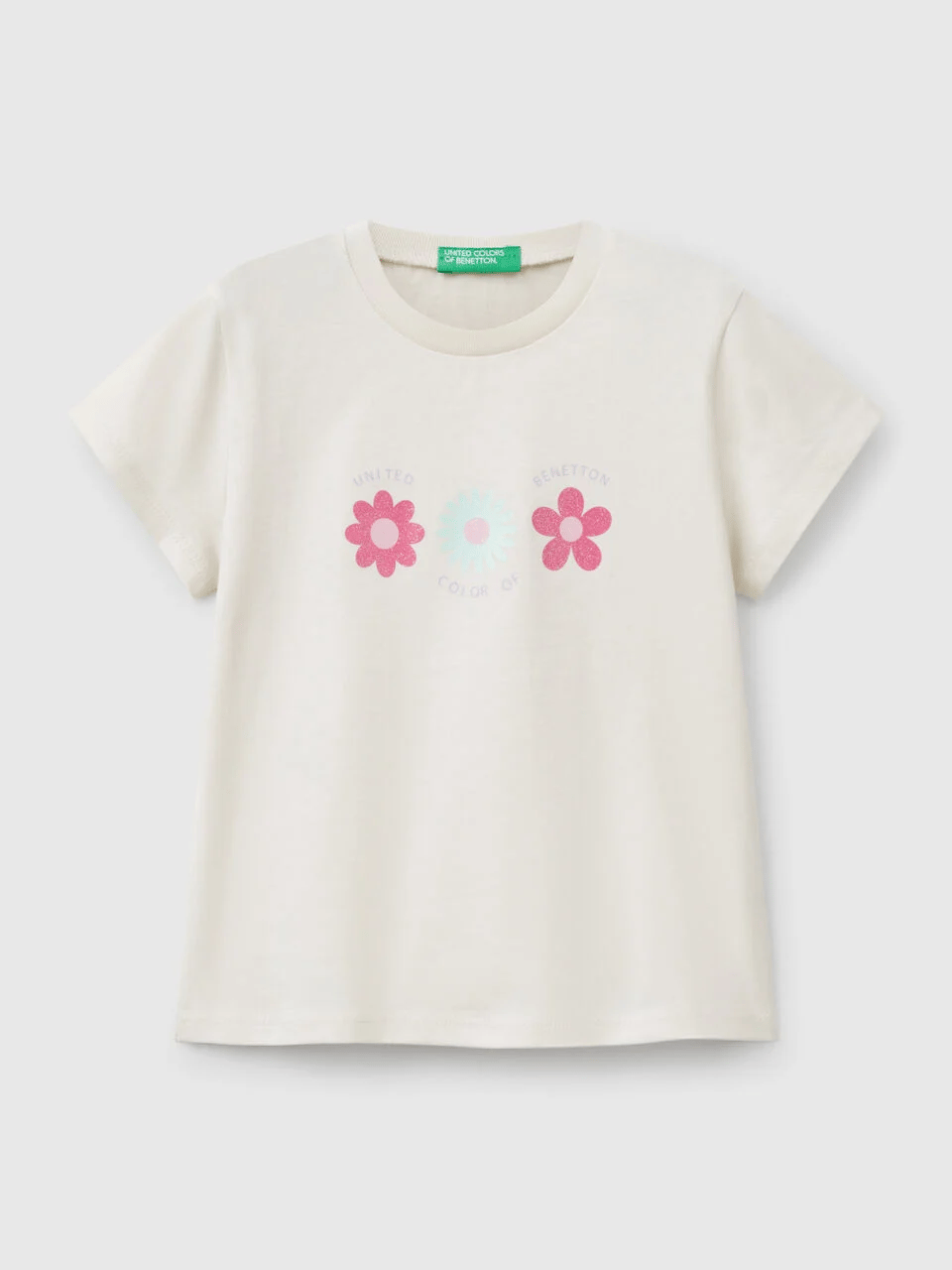 Benetton Kız Çocuk Baskılı Tshirt 1-6 Yaş Ekru