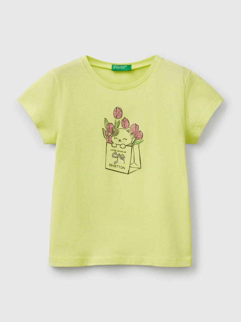 Benetton Kız Çocuk Baskılı Tshirt 1-6 Yaş Yeşil