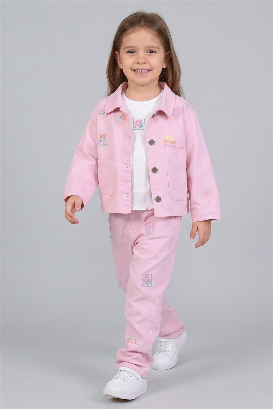 Dmb Kız Çocuk Gabardin 3Lü Takım 2-7 Yaş Pembe