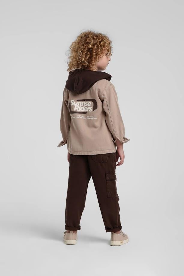 Escabel Erkek Bebek Kapişonlu Baskılı Gömlek 1-5 Yaş Camel