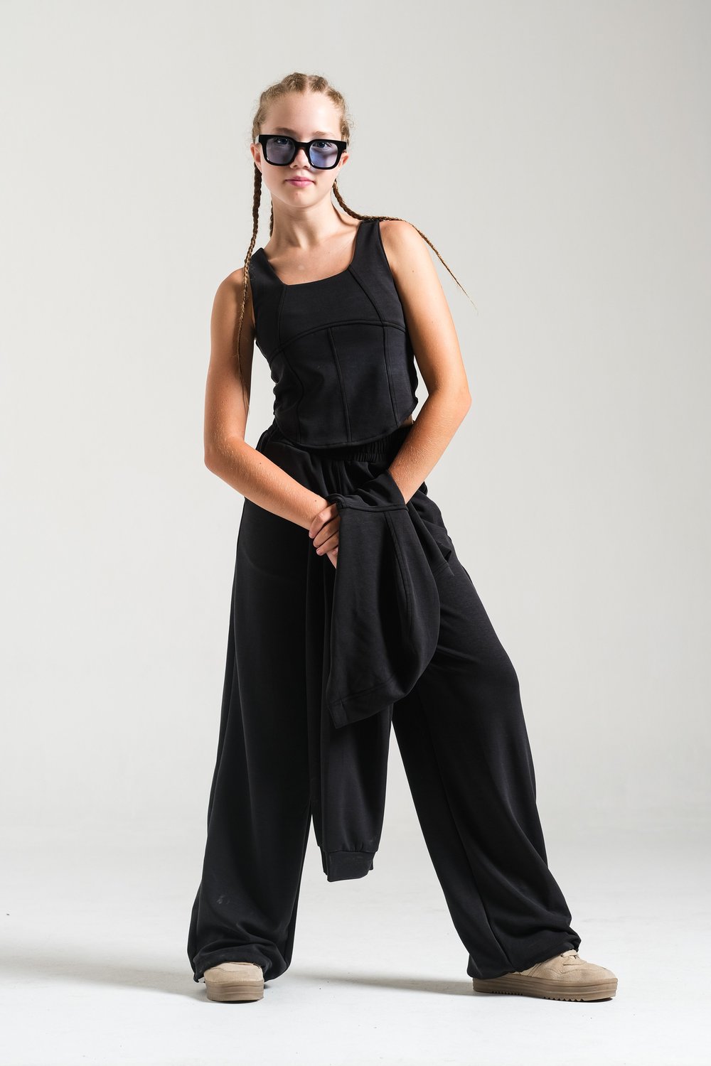 Locoloco Kız Çocuk Biyeli Oysho 3Lü Takım 8-15 Yaş Siyah
