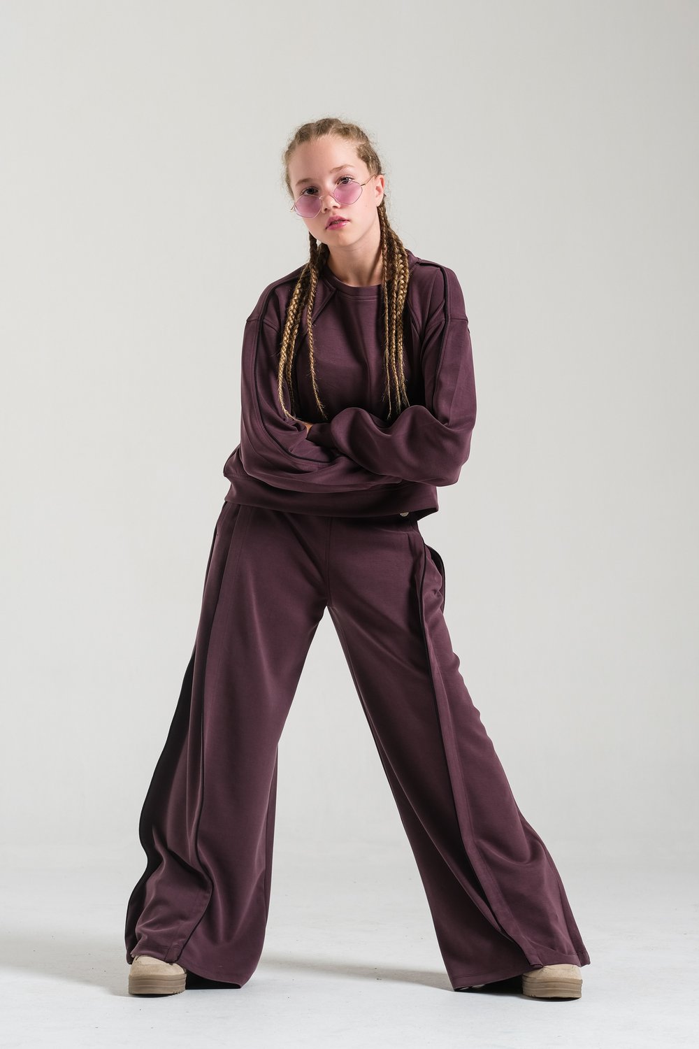 Locoloco Kız Çocuk Biyeli Oysho Pantolon 8-15 Yaş Mürdüm