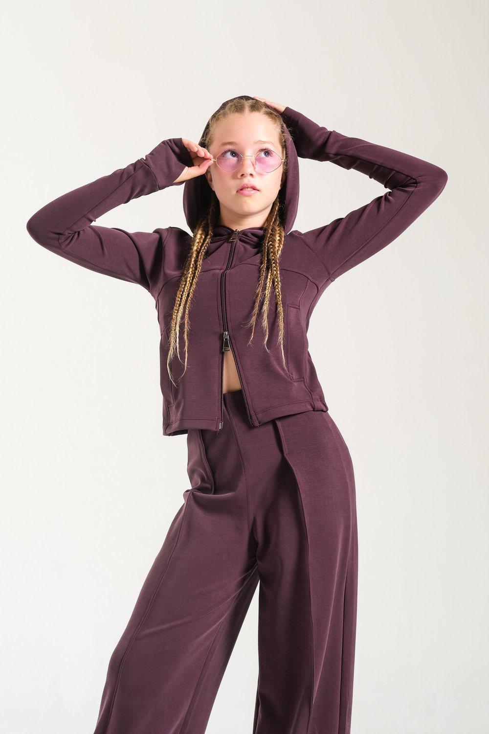Locoloco Kız Çocuk Fermuarlı Sweatsirt 8-15 Yaş Mürdüm