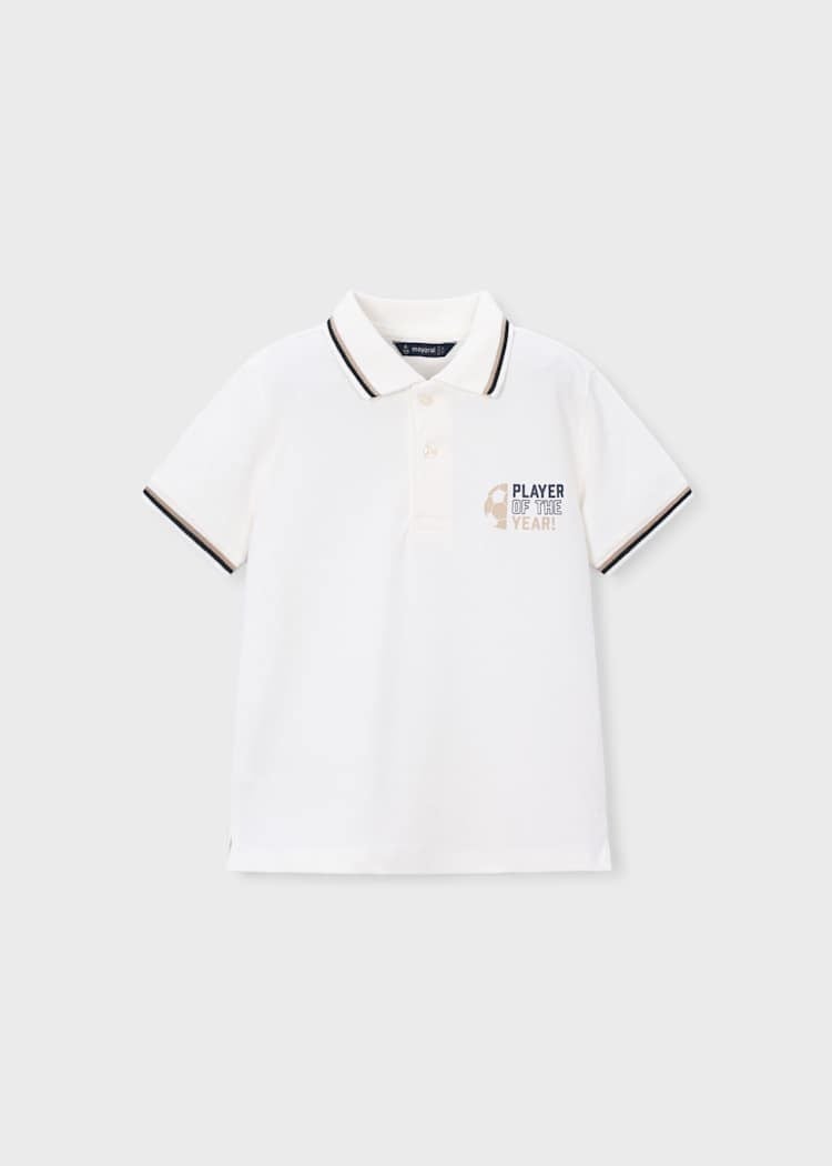 Mayoral Erkek Çocuk Futbol Sırt Baskılı Polo YakaTshirt 4-8 Yaş Krem