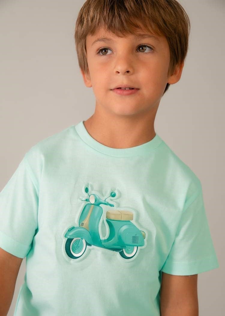 Mayoral Erkek Çocuk Kabartmalı Motosiklet Baskılı Tshirt 4-8 Yaş Yeşil