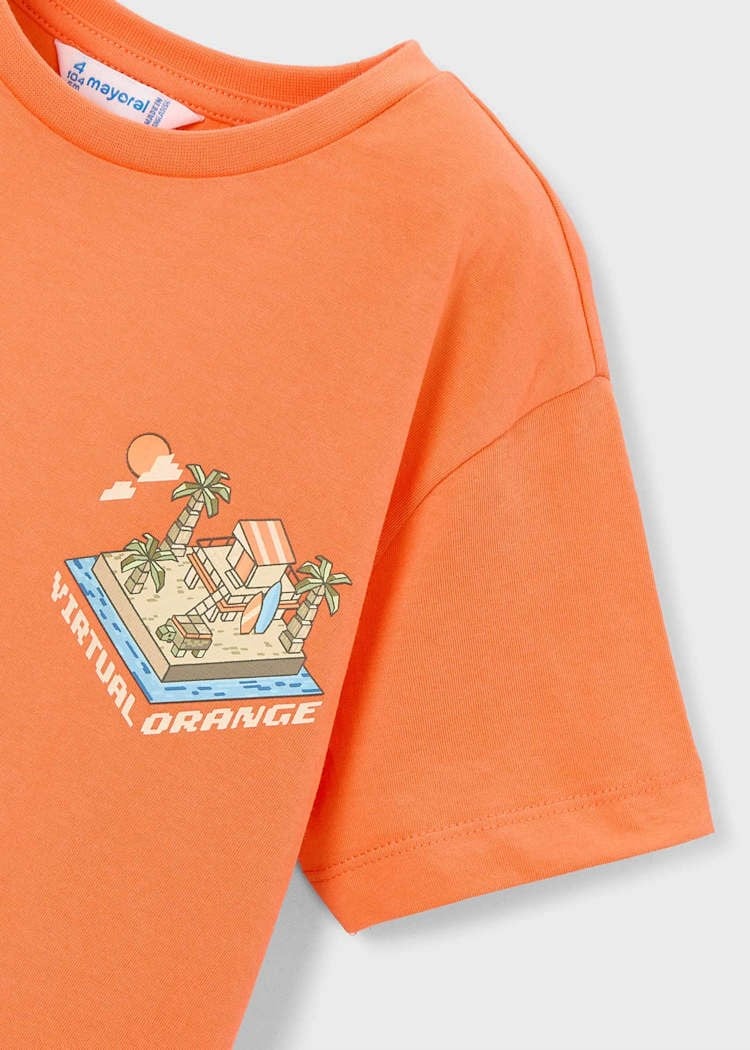 Mayoral Erkek Çocuk Sırt Baskılı Tshirt 4-8 Yaş Turuncu