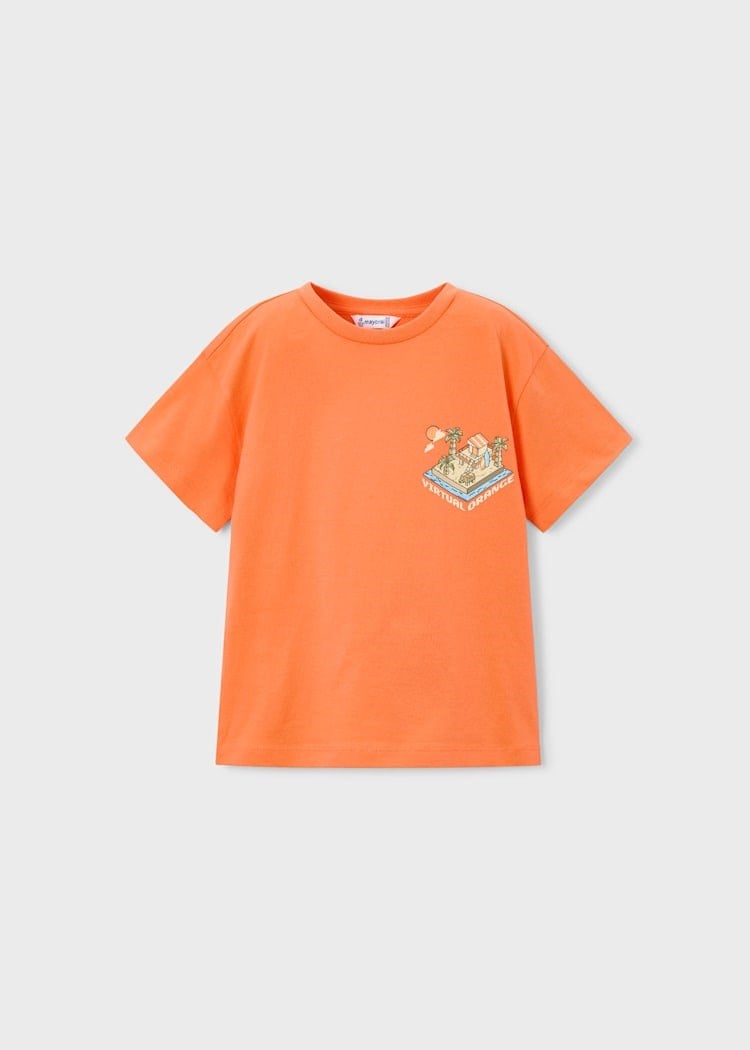 Mayoral Erkek Çocuk Sırt Baskılı Tshirt 4-8 Yaş Turuncu