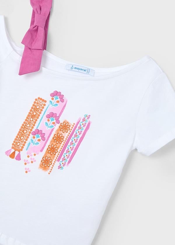 Mayoral Kız Çocuk Asimetrik Tshirt 4-8 Yaş Beyaz