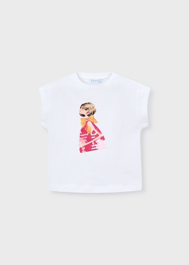 Mayoral Kız Çocuk Baskılı Tshirt 4-8 Yaş Beyaz