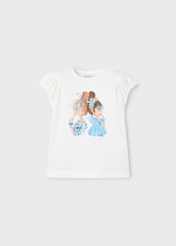 Mayoral Kız Çocuk Baskılı Tshirt 4-8 Yaş Krem