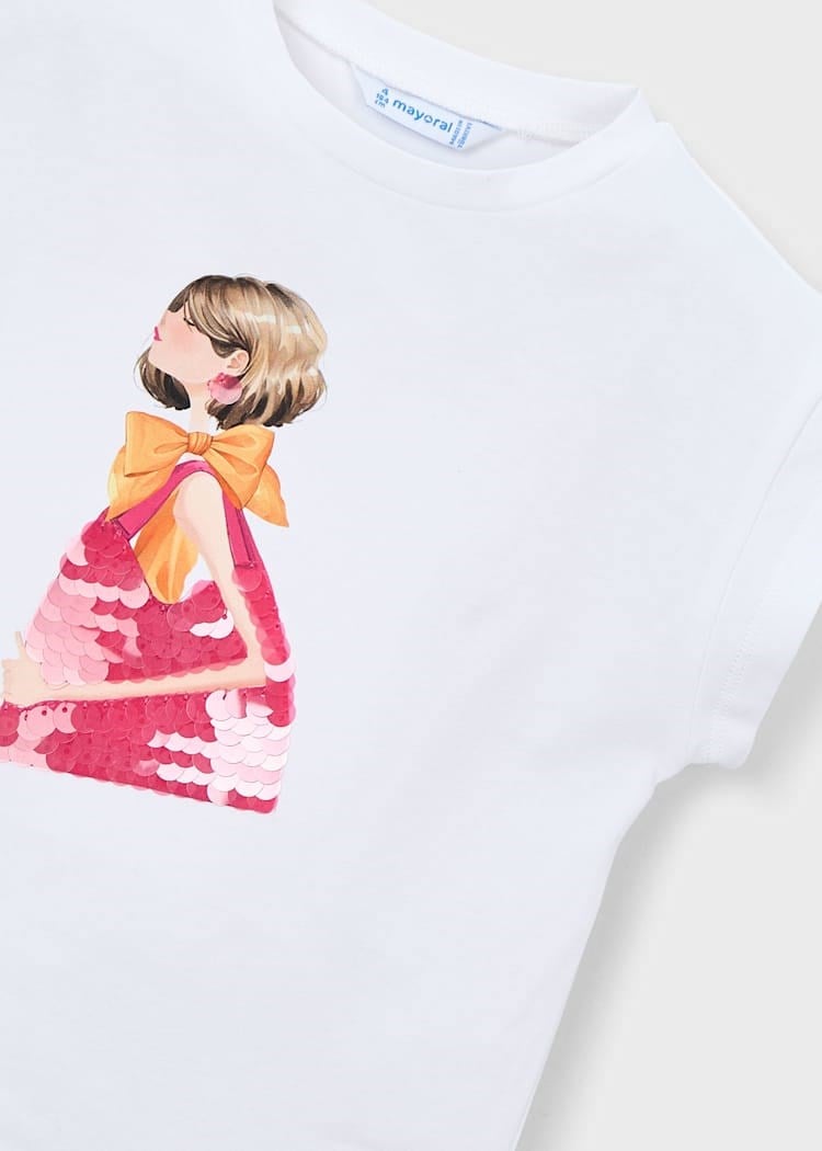 Mayoral Kız Çocuk Baskılı Tshirt 4-8 Yaş Beyaz