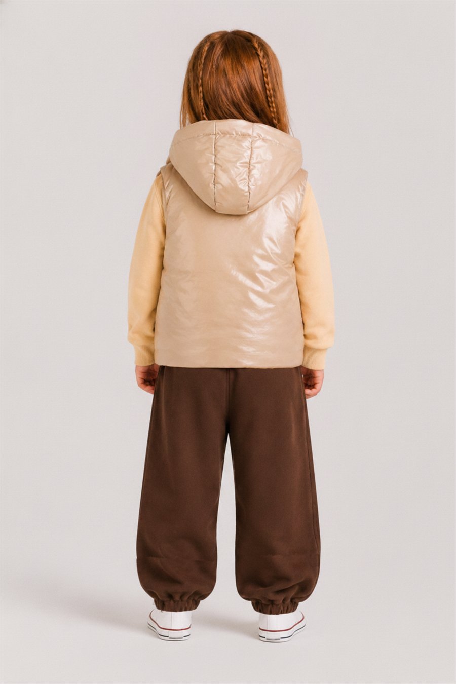 Nk Kız Bebek Papatyalı Yelek 1-4 Yaş Camel