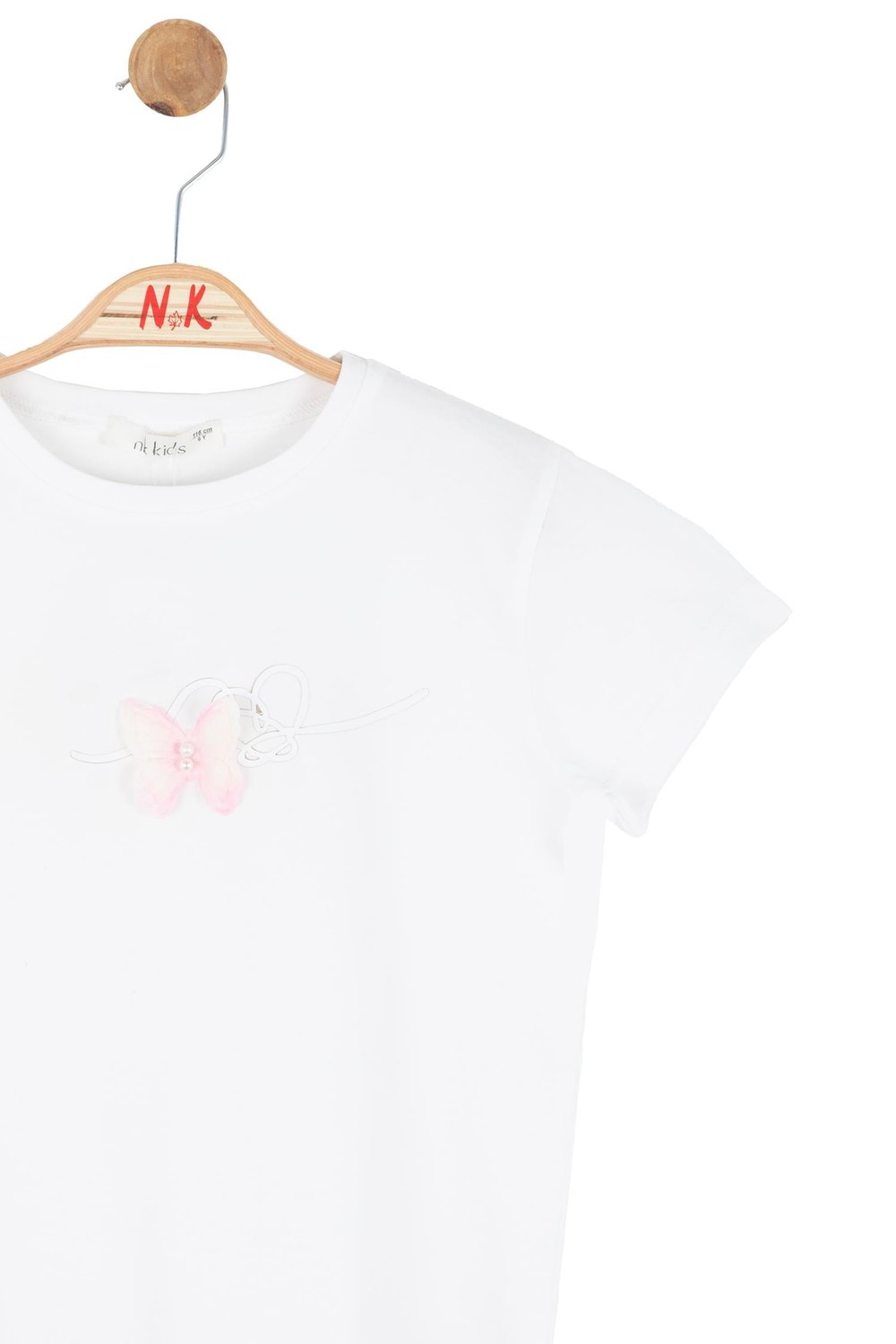 Nk Kız Çocuk Kelebek İncili Tshirt 4-8 Yaş Ekru-Pembe