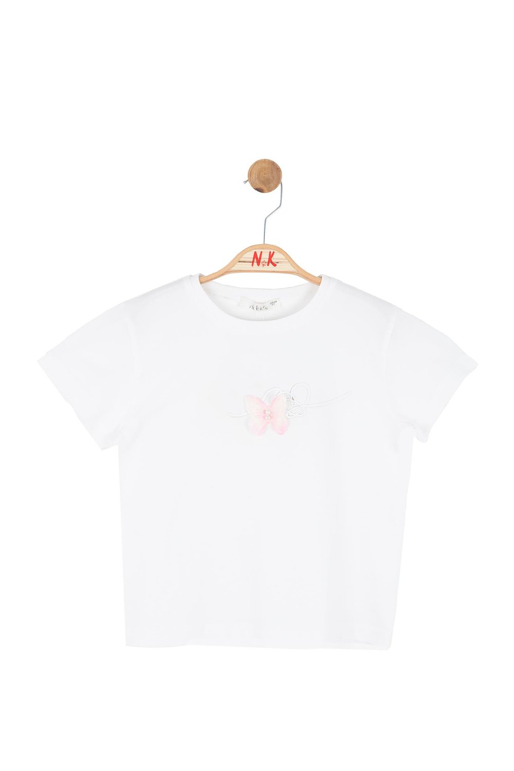 Nk Kız Çocuk Kelebek İncili Tshirt 4-8 Yaş Ekru-Pembe