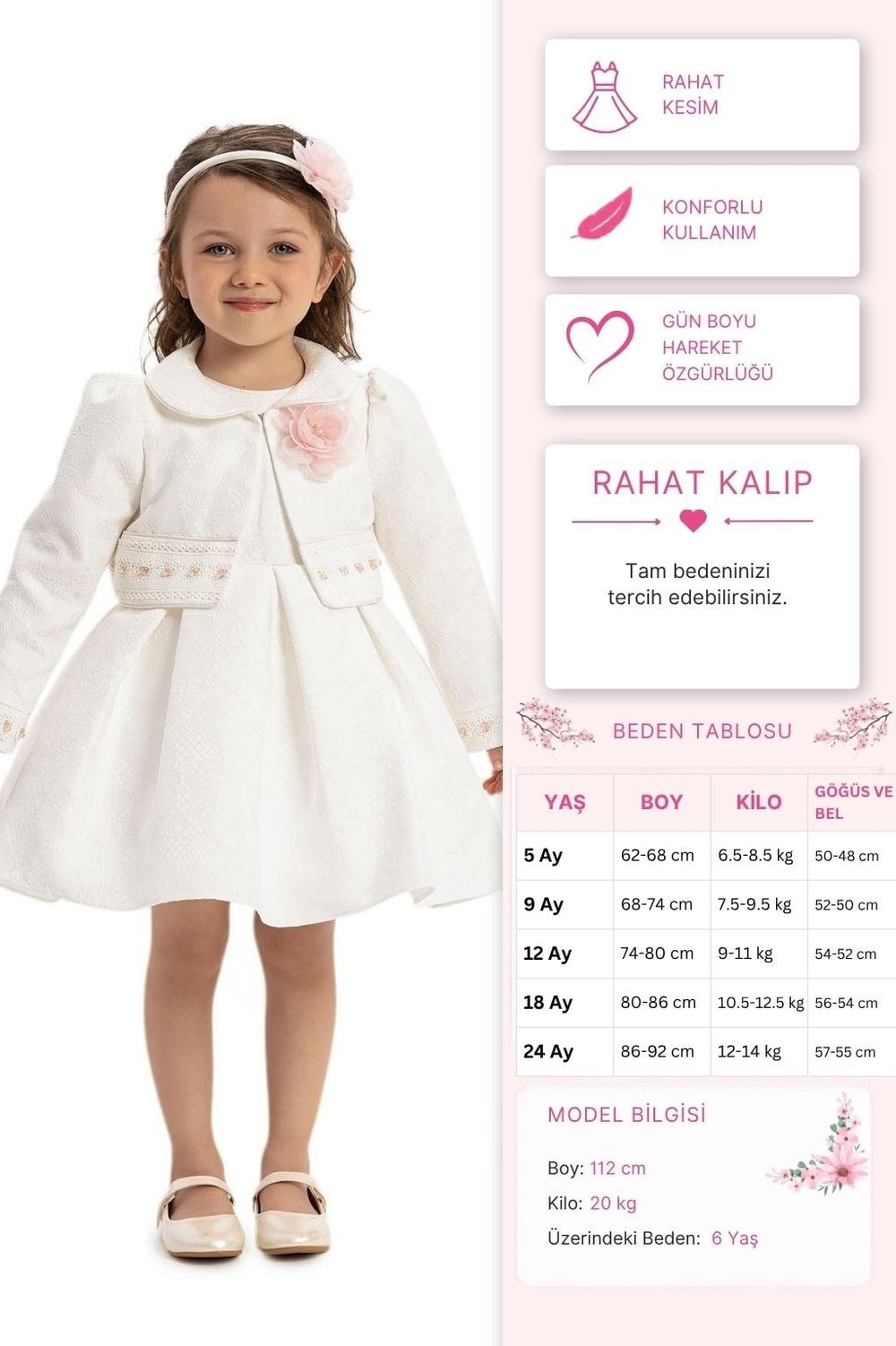 Pamina Kız Bebek Bolerolu Elbise 6-24 Ay Ekru