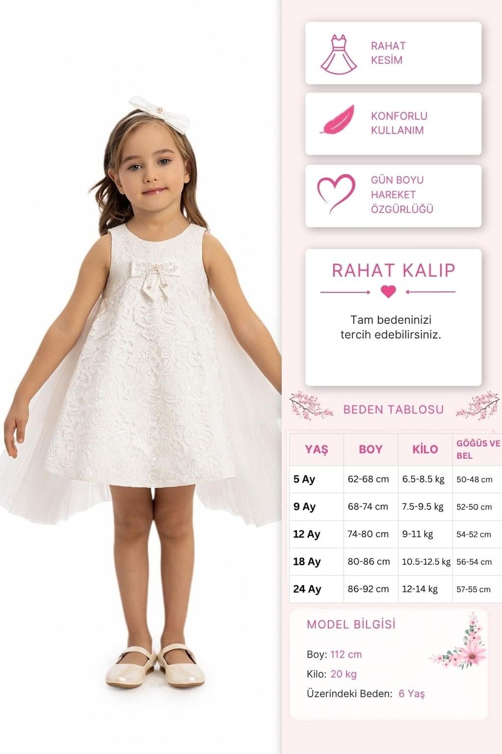 Pamina Kız Bebek Dantel Tül Elbise 6-24 Ay Ekru