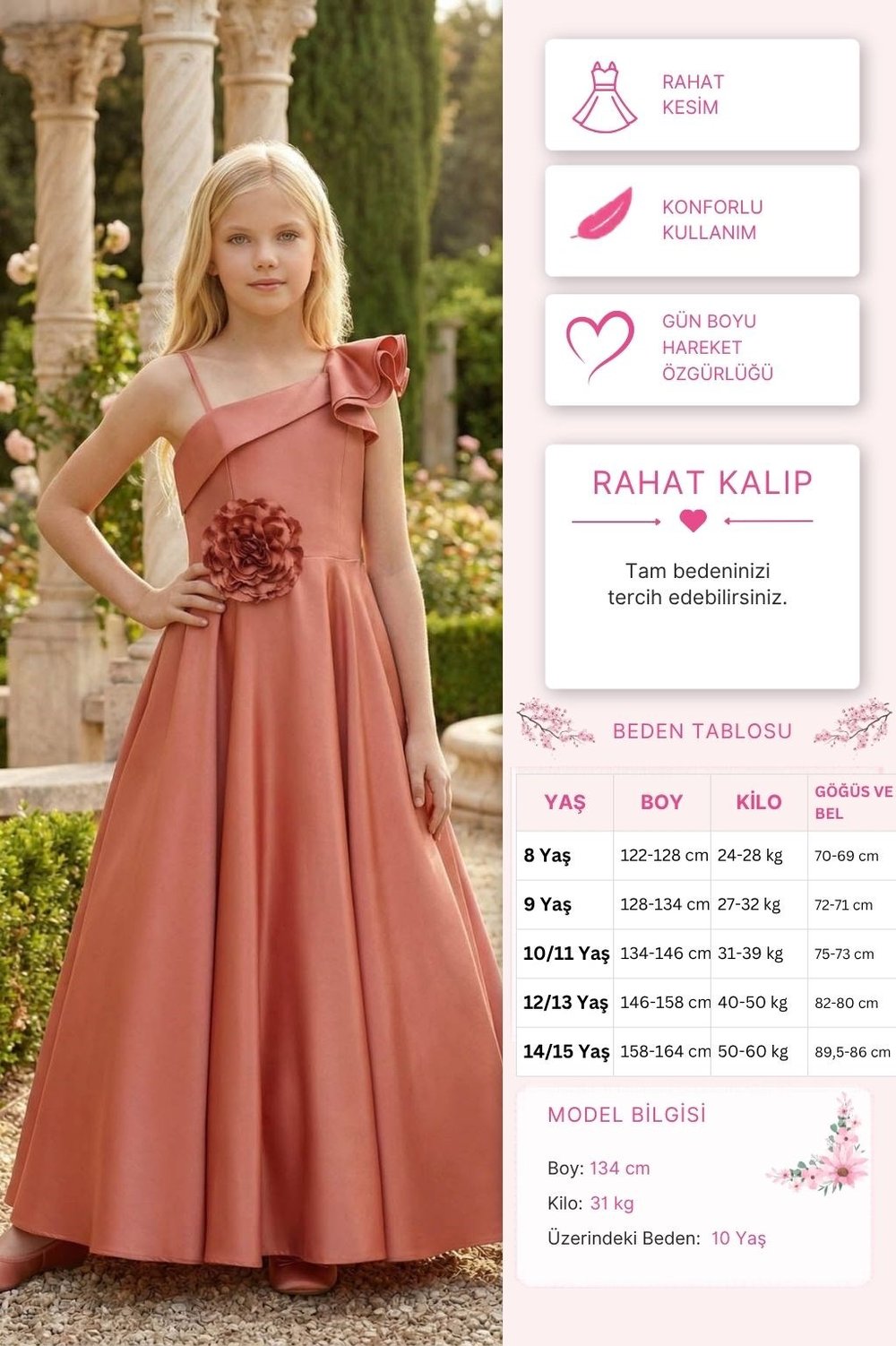 Pamina Kız Çocuk Abiye Elbise 8-15 Yaş Kiremit