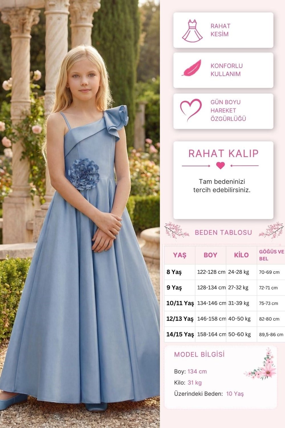 Pamina Kız Çocuk Abiye Elbise 8-15 Yaş Mavi