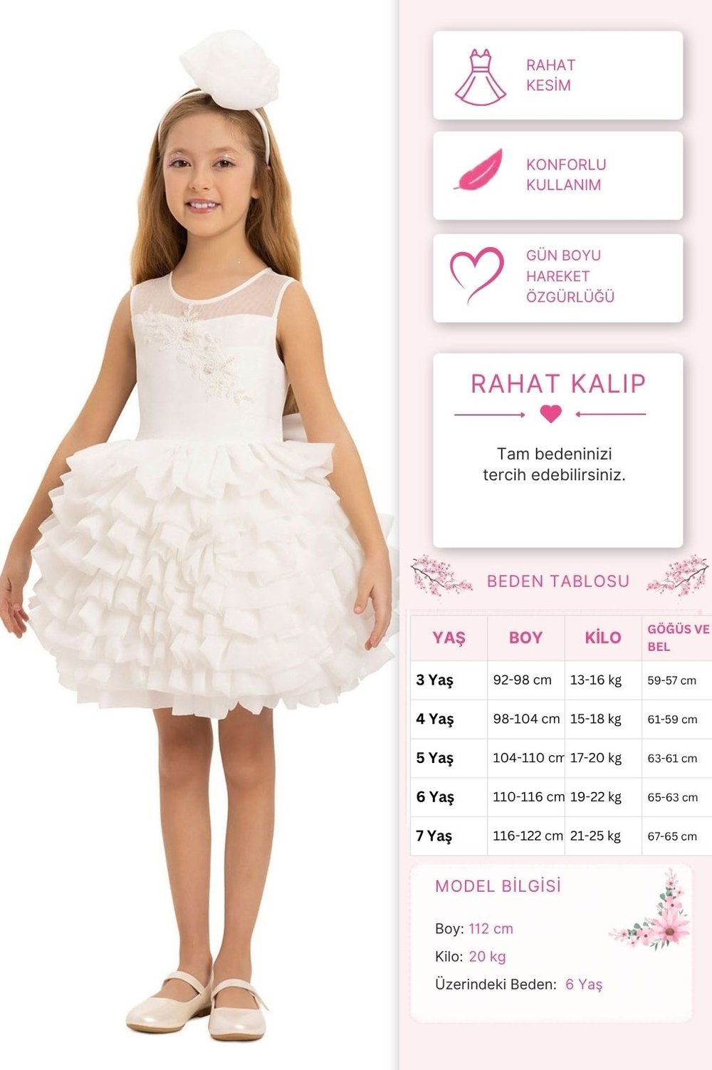 Pamina Kız Çocuk Elbise 3-7 Yaş Ekru
