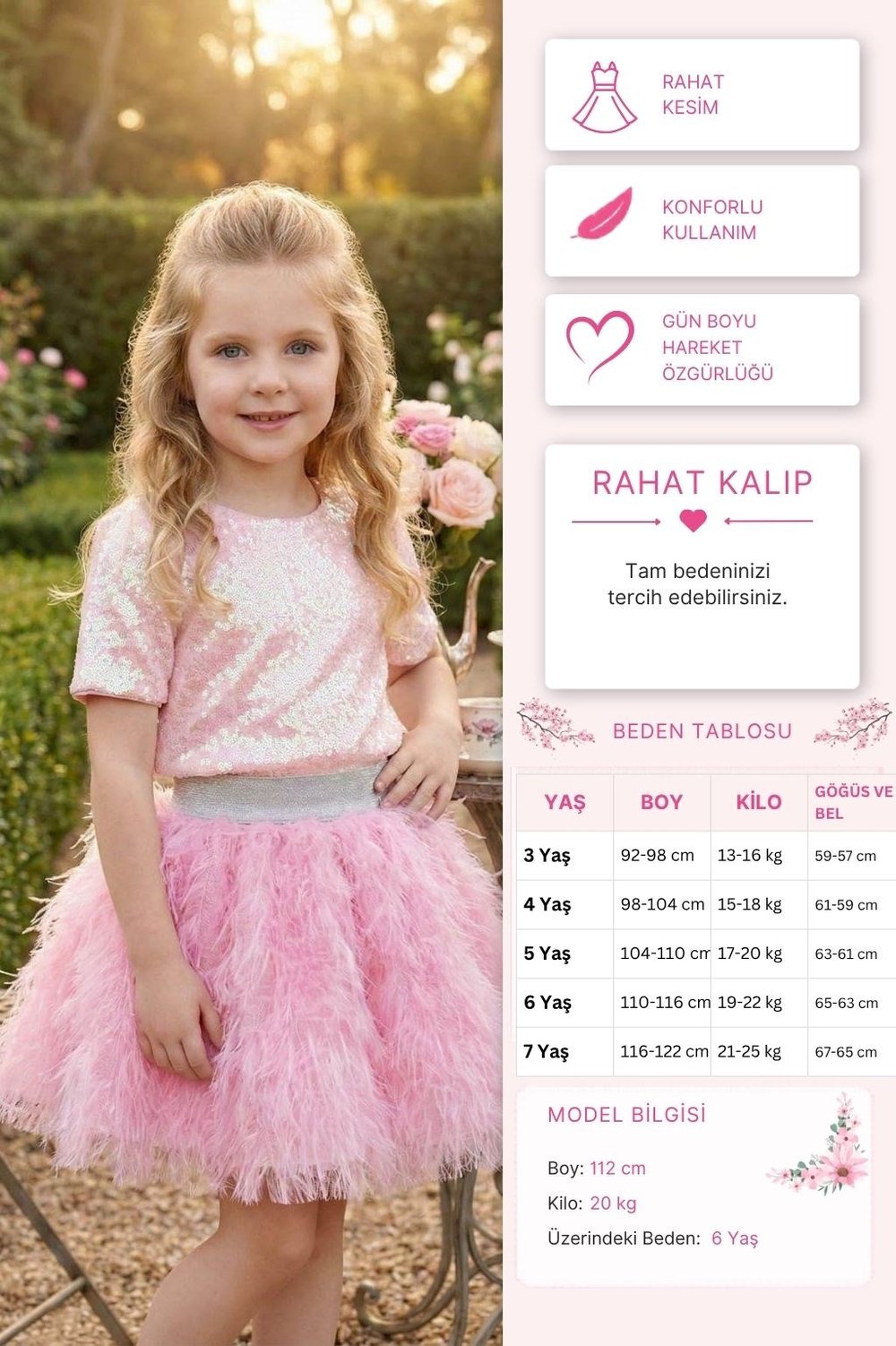 Pamina Kız Çocuk Işıltılı Payetli Etekli Takım 3-7 Yaş Pembe
