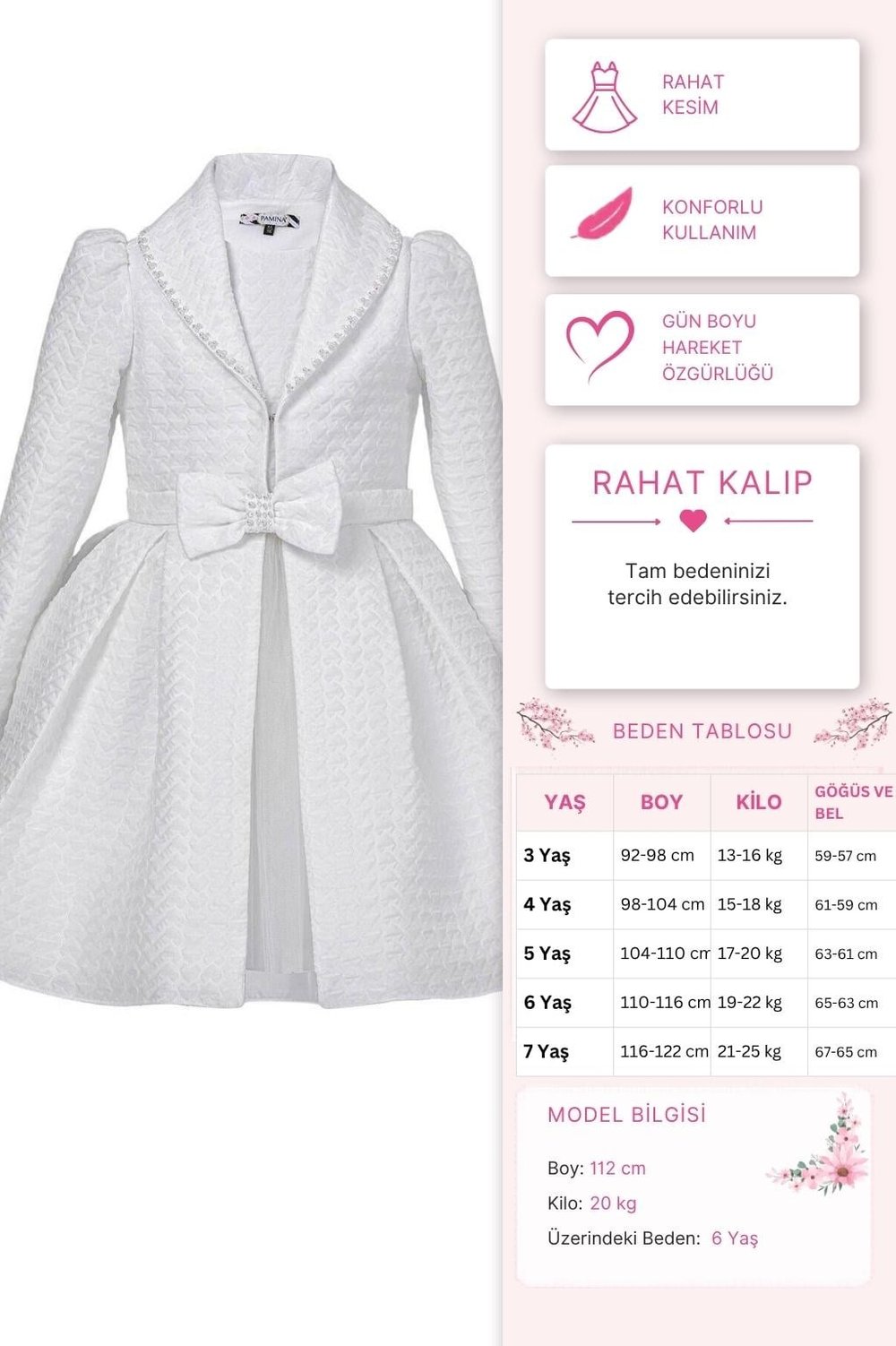 Pamina Kız Çocuk Kaftan Elbise 3-7 Yaş Ekru