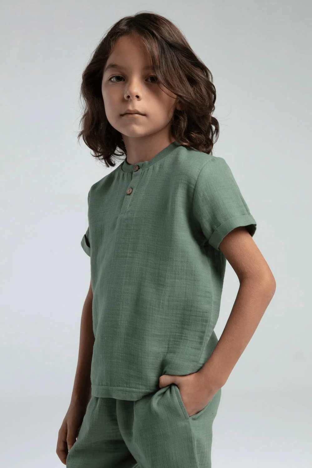 Rolypoly Erkek Çocuk Müslin Şortlu Takım 2-8 Yaş Yeşil
