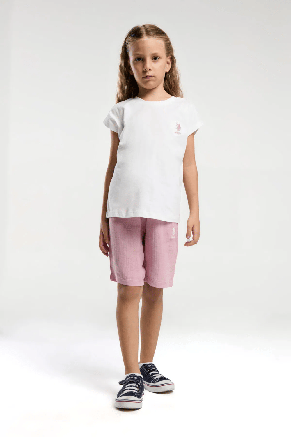 U.S Polo Kız Çocuk Şortlu Takım 4-15 Yaş Beyaz