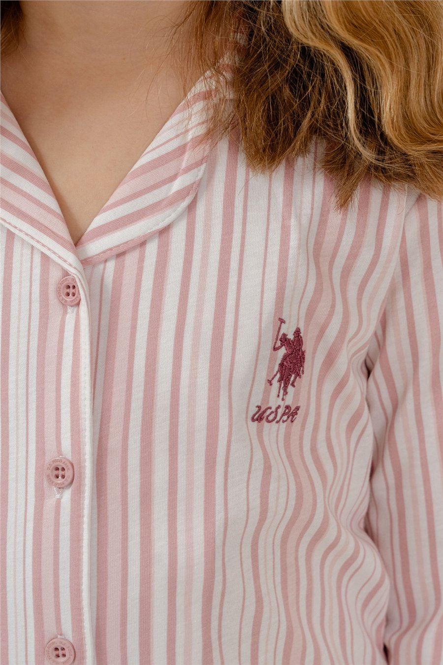 U.S. Polo Assn Kız Çocuk NakışlI Gömlek PijamaTakım 4-14 Yaş Pembe