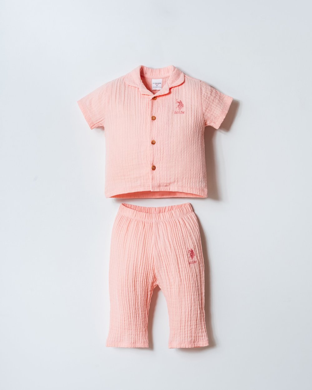 U.S. Polo Assn Kız Bebek Müslin Pantolonlu Takım 6-36 Ay Somon