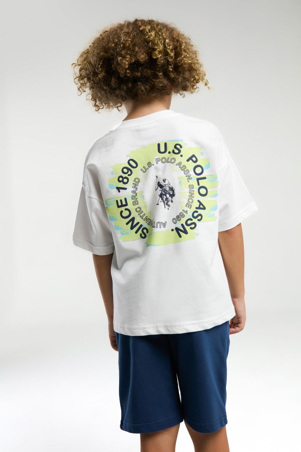 U.S. Polo Erkek Çocuk Sırt Baskılı Şortlu Takım 4-15 Yaş Beyaz