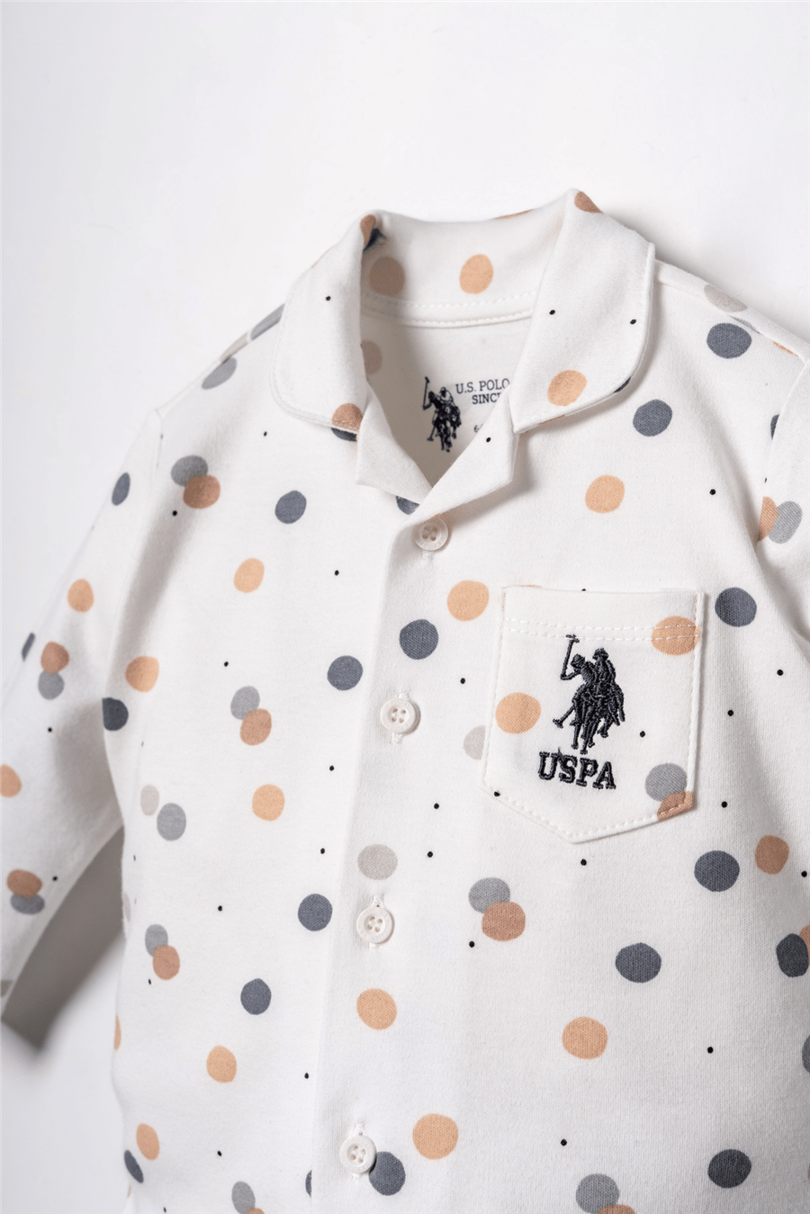 U.S. Polo Assn. Erkek Bebek Gömlek Pijama Takımı 6-36 Ay Beyaz