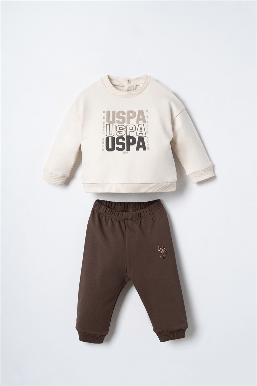 U.S. Polo Assn. Erkek Bebek Baskılı Yeşil Uzun Kol Eşofman Takım 6-36 Ay Bej