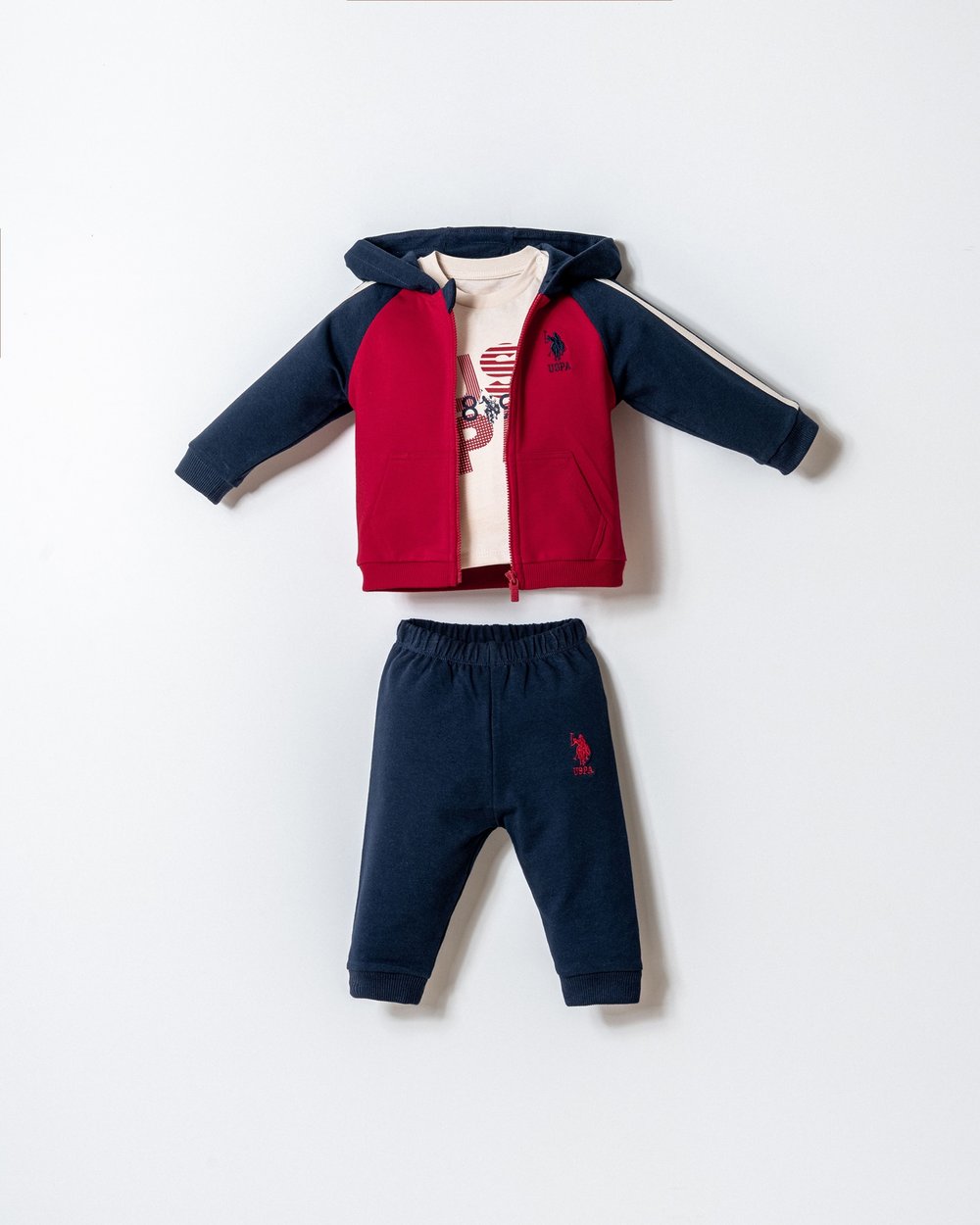 U.S. Polo Assn. Erkek Bebek 3Lü Eşofman Takım 6-36 Ay Kırmızı