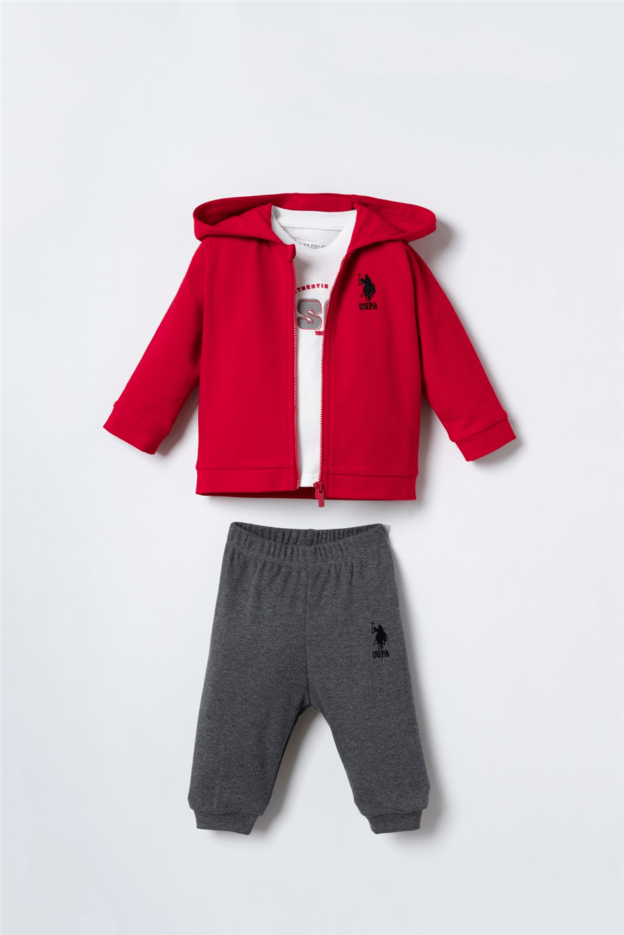U.S. Polo Assn. Erkek Bebek Nakışlı Hırkalı Eşofman Takım 6-36 Ay Kırmızı