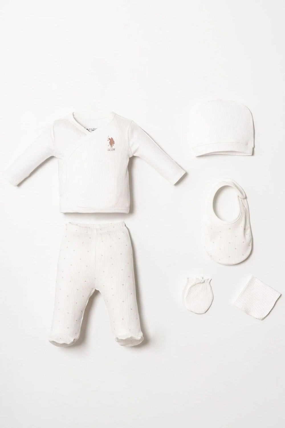 U.S. Polo Assn. Kız Bebek V Yaka Nakışlı Yazlık Regular Fit Hastane Çıkışı 03 Ay Beyaz
