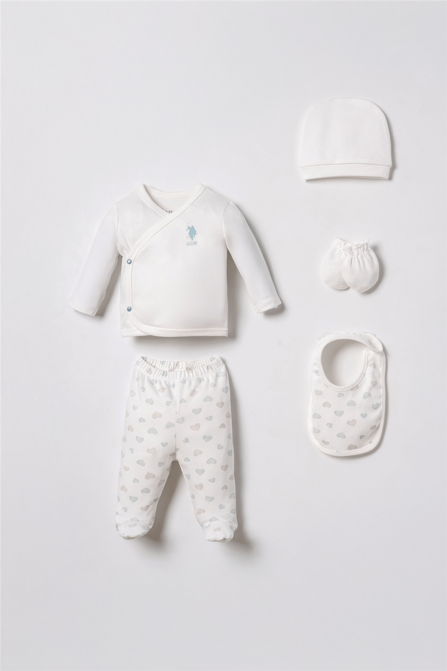 U.S. Polo Assn. Nakışlı Kız Bebek Cute Hearts Hastane Çıkışı 03 Ay Beyaz