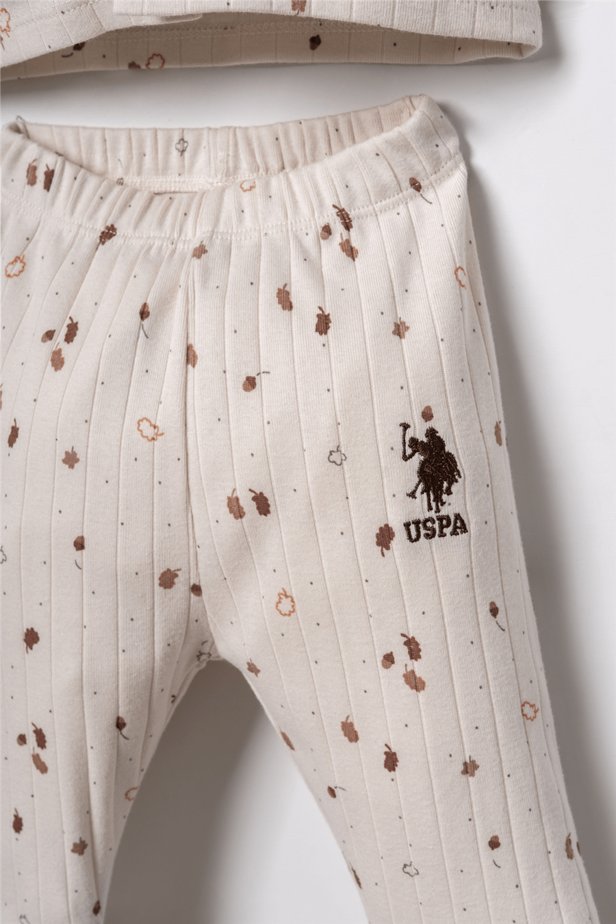 U.S. Polo Assn. Erkek Bebek %100 Pamuk Falling Leaves Gömlek Pijama Takımı Ekru