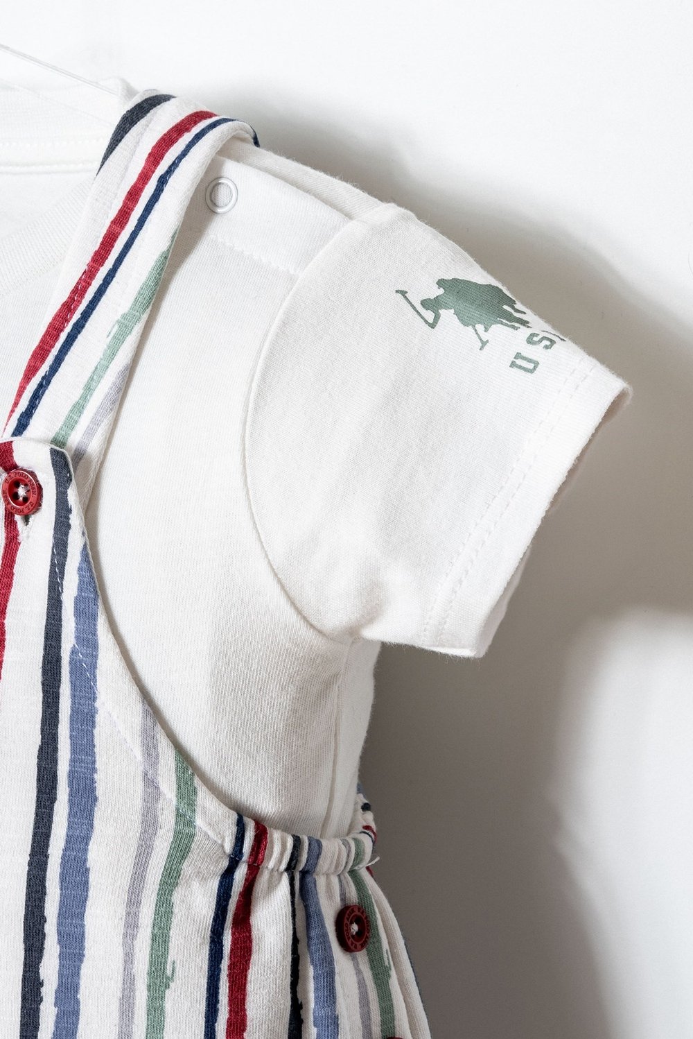 U.S. Polo Assn. Erkek Bebek Çizgili Tulum 6-36 Ay Beyaz