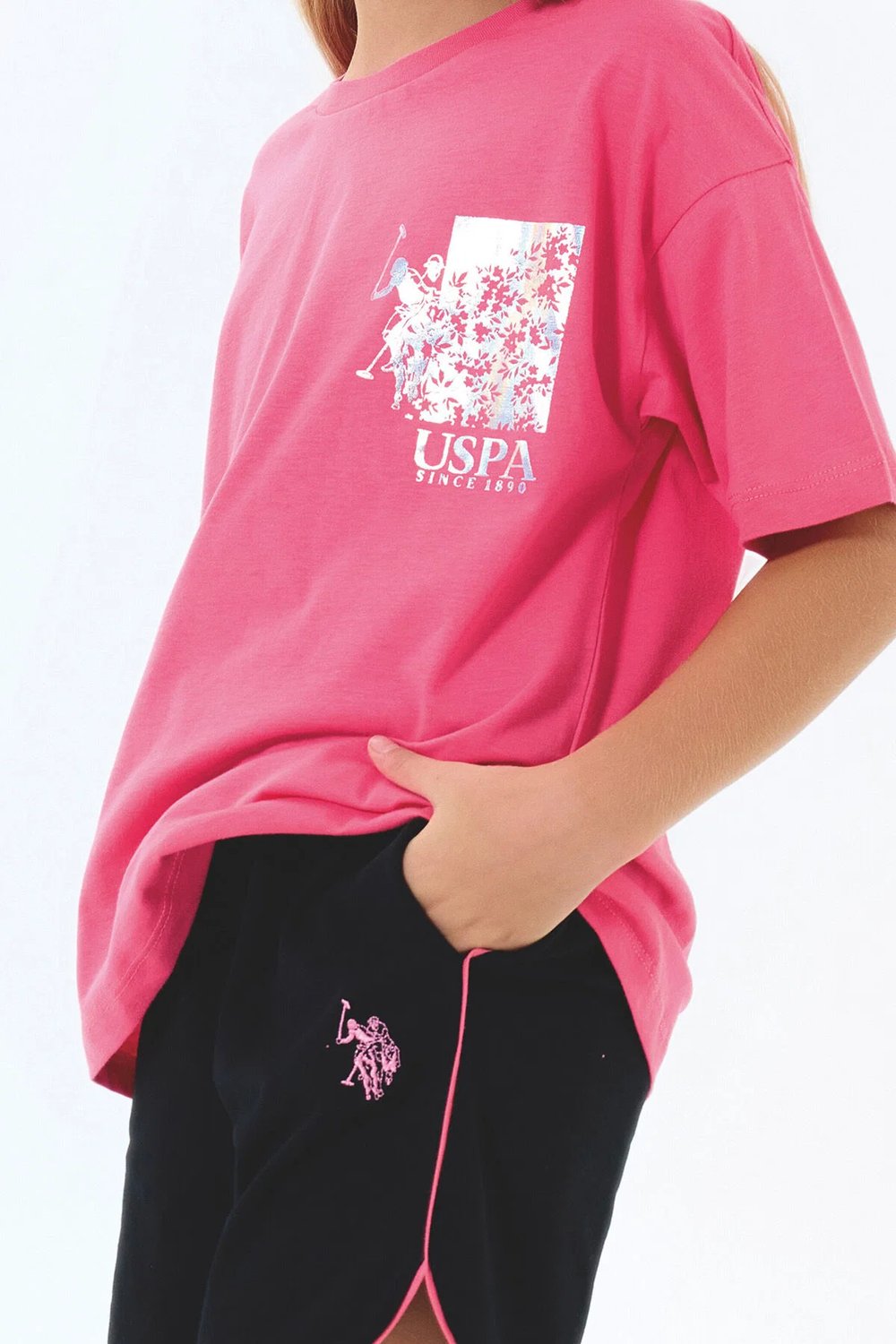 U.S. Polo Assn. Kız Çocuk Şort Takım 4-8 Yaş Pembe