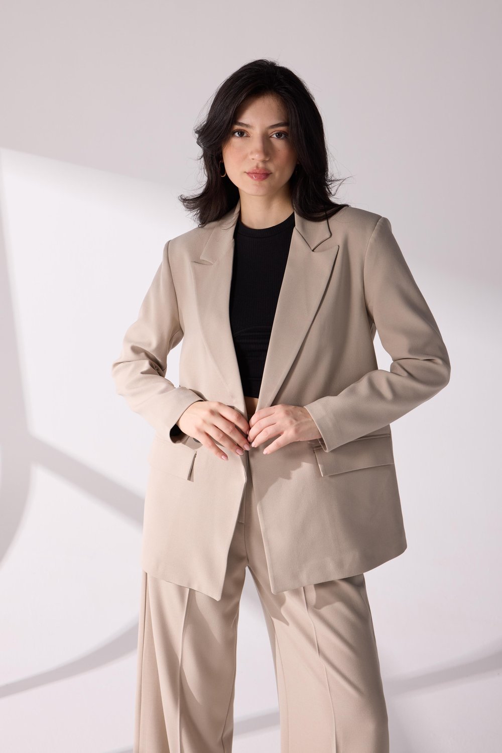 Kruvaze  Blazer takım Bej