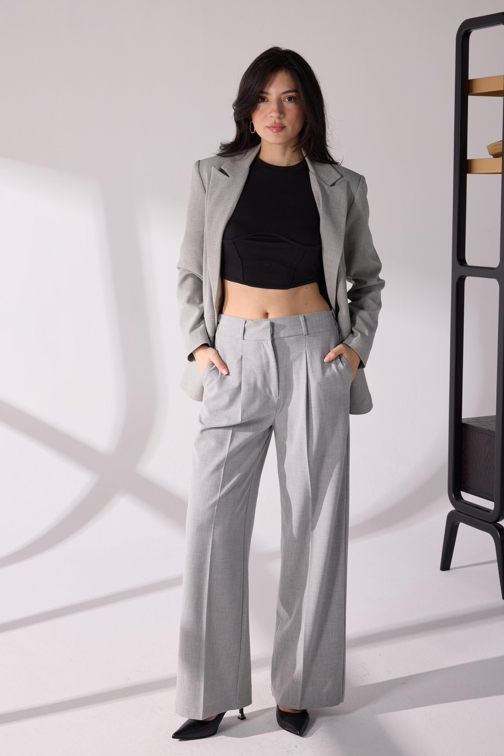 Kruvaze  Blazer takım Gri