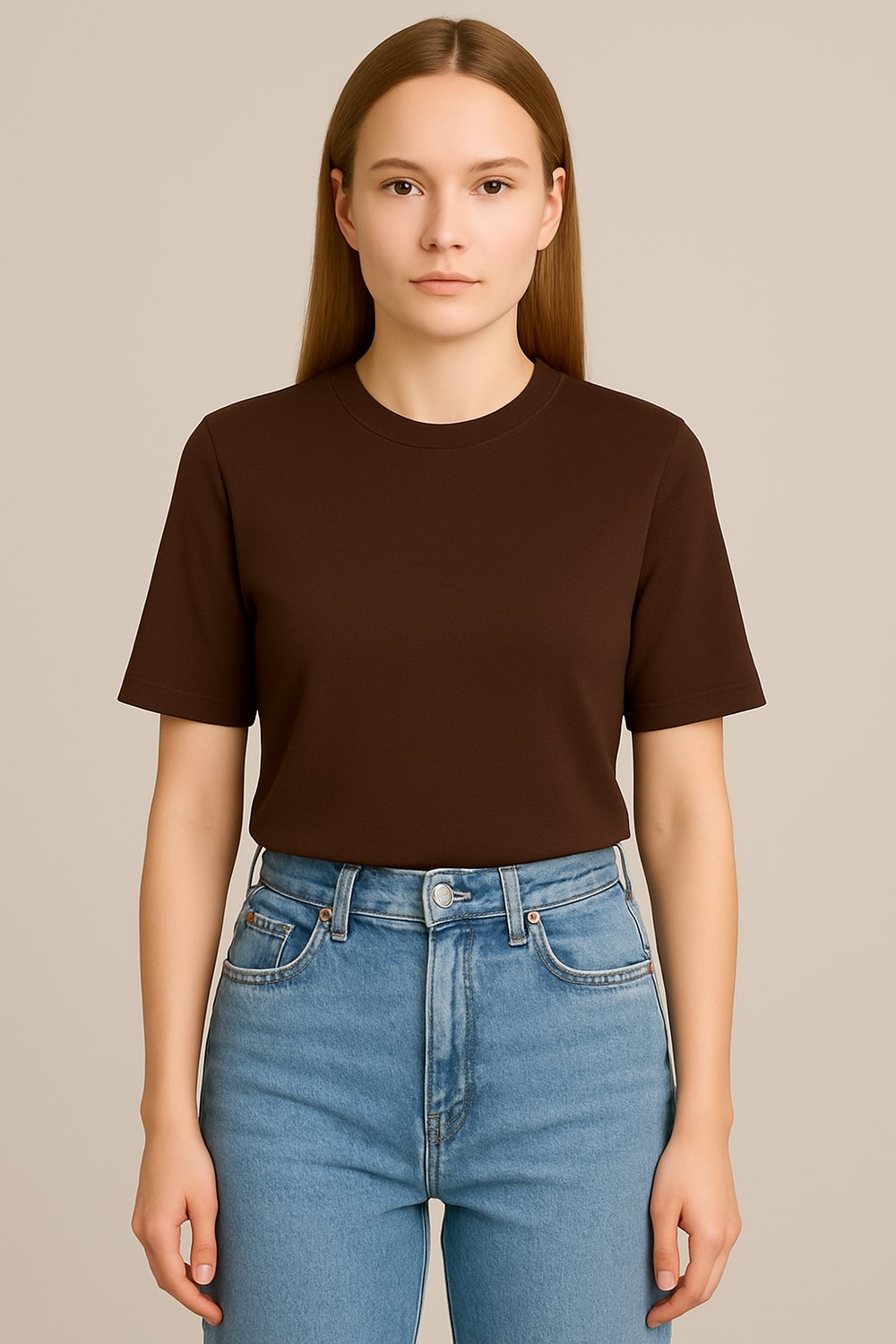 Pamuklu Basic T-shirt Kahverengi