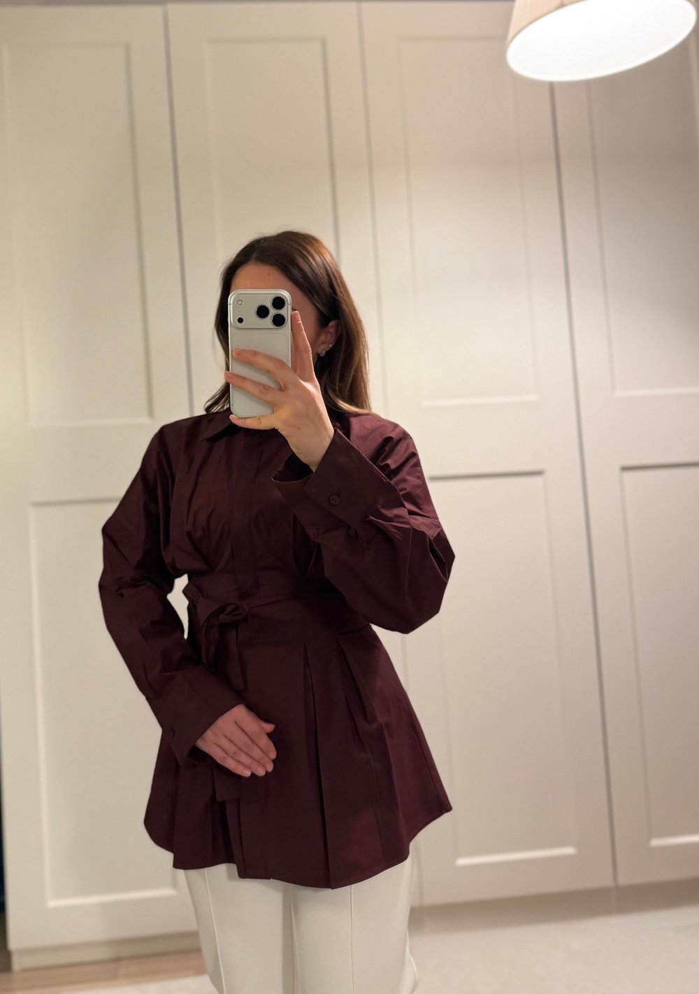 Pilili poplin gömlek Bordo