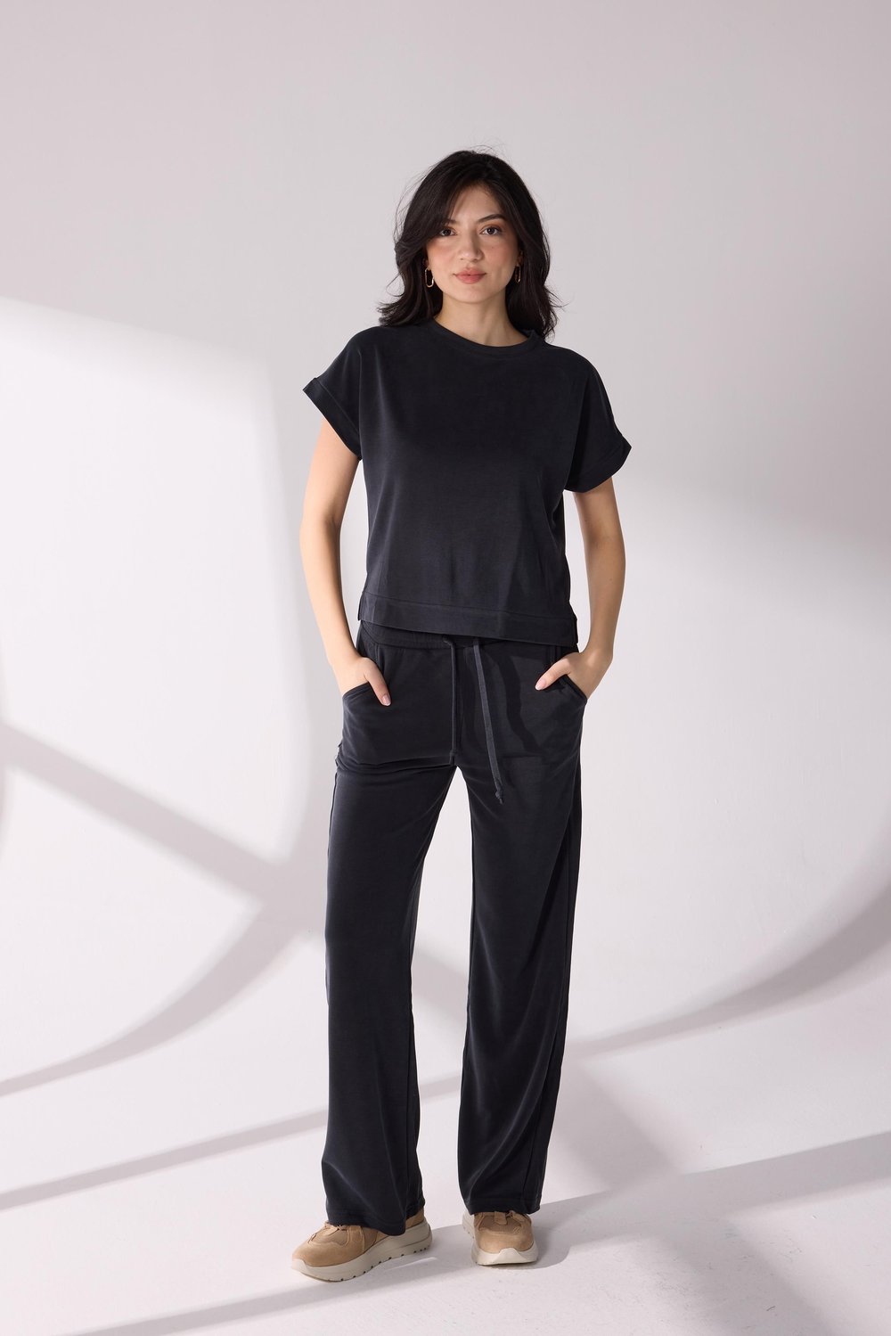 Yandan Yırtmaç Detaylı T-shirt Pantolon Takım Antrasit