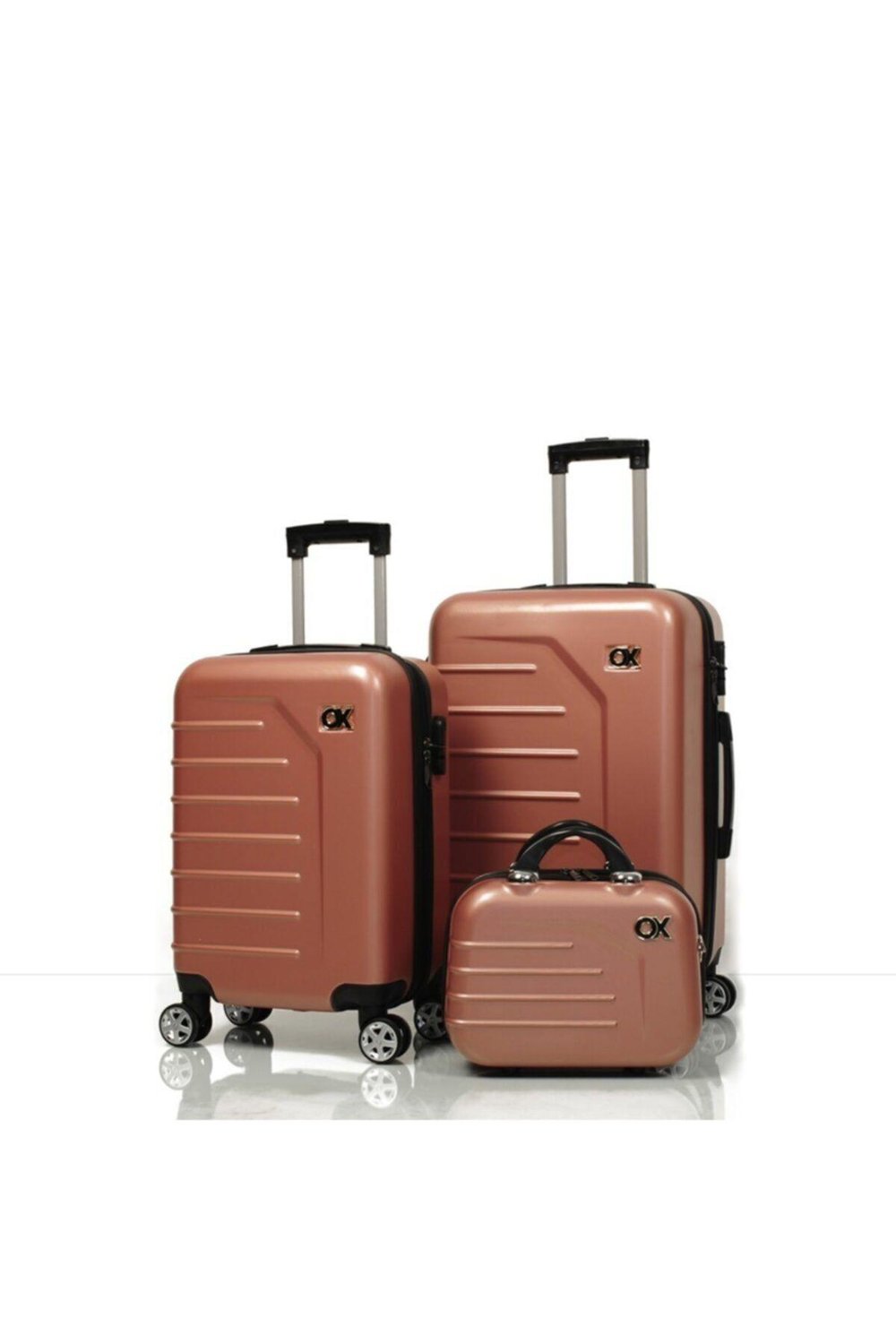 Muscha 3 Lü Rose Gold Valiz Seti (Orta+kabin+makyaj)
